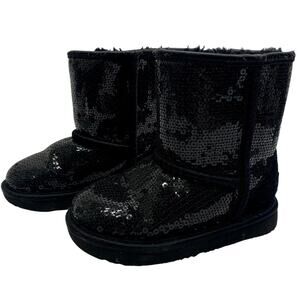 UGG Toddler Sz 10 Classic Short Chunky Boot Black Sequin Shiny Winter Boot Snow
